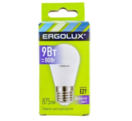 Лампа светодиодная «Ergolux» LED G45  9W, 80Вт (Е27) 6500К «шар» (1/10/100шт)/13178/882009 фото 1